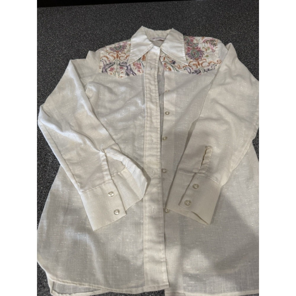 Wrangler VTG Western IVORY Shirt Women's Size 32 USA Made Embroidery EUC A32